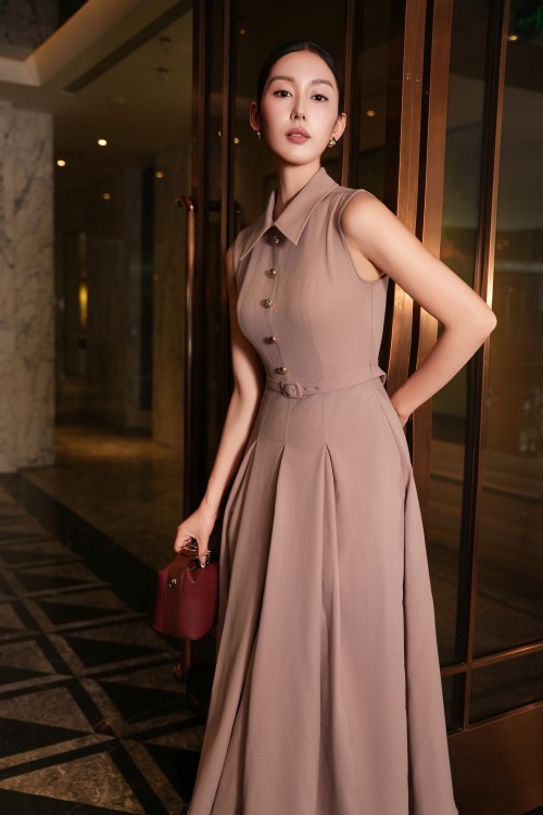 Sixdo Dusty Rose Woven Flared Dress